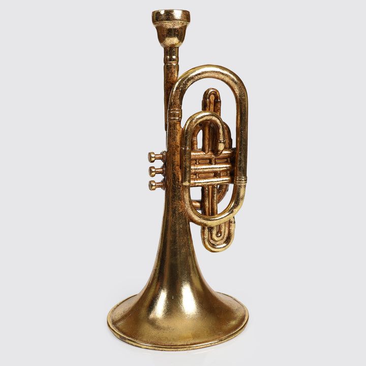 Antique Gold Resin Standing Trumpet Taper Candle Holder