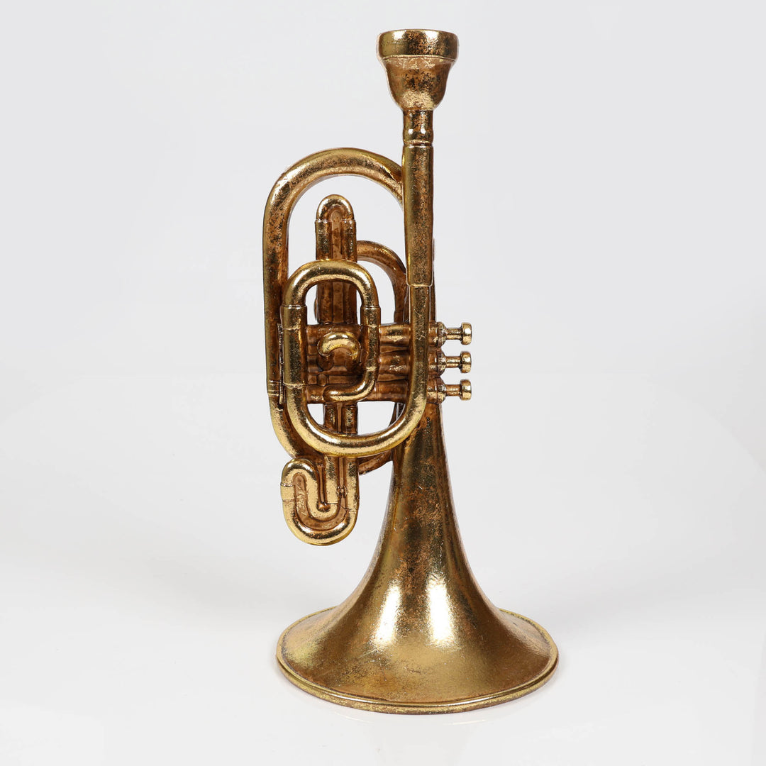 Antique Gold Resin Standing Trumpet Taper Candle Holder