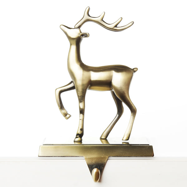 Antique Gold 3D Reindeer Stocking Hanger