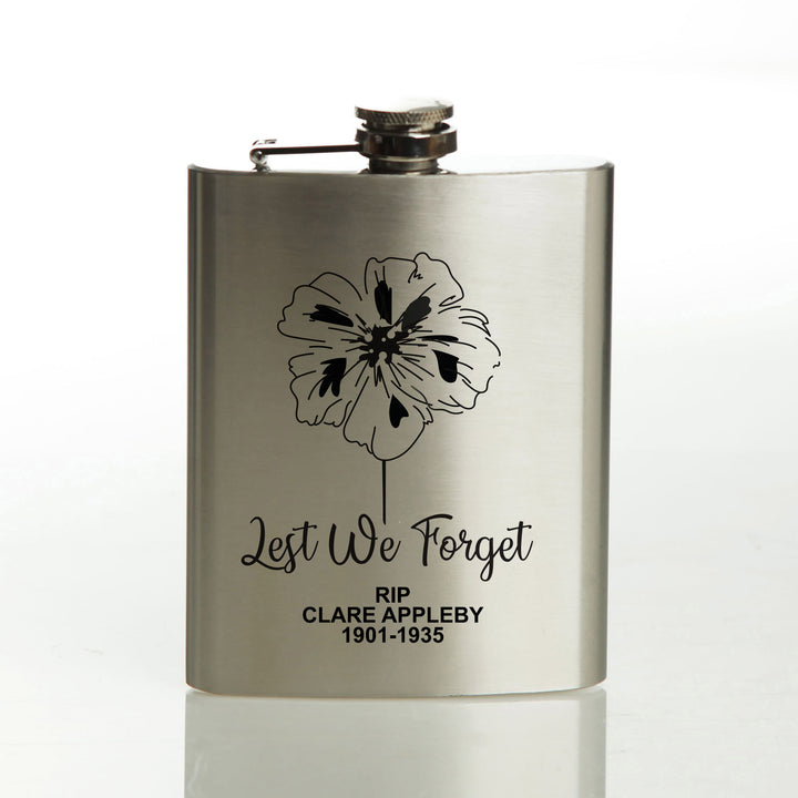 ANZAC Tribute Memorial Poppy Stainless Steel Hip Flask