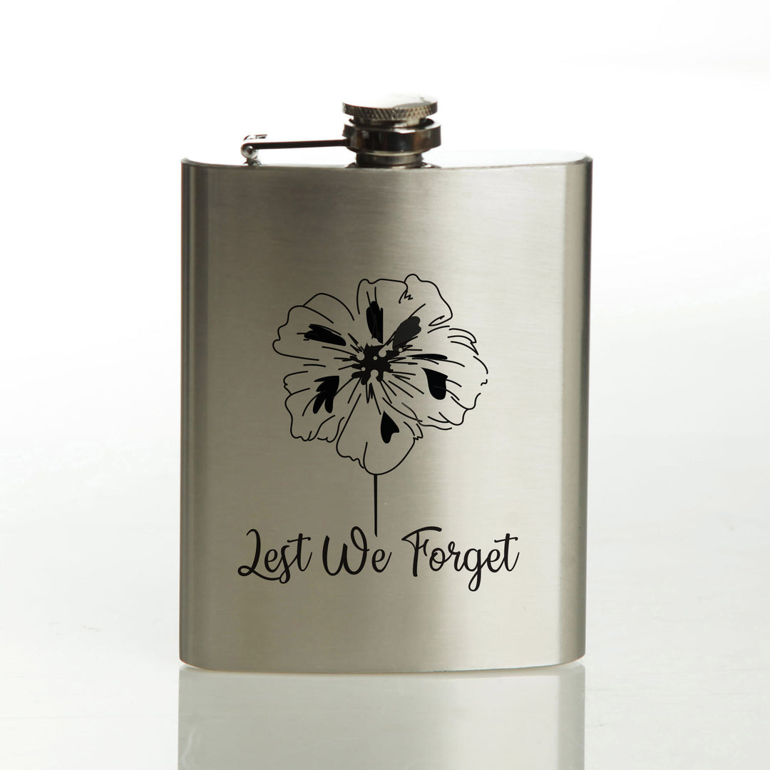 ANZAC Tribute Memorial Poppy Stainless Steel Hip Flask