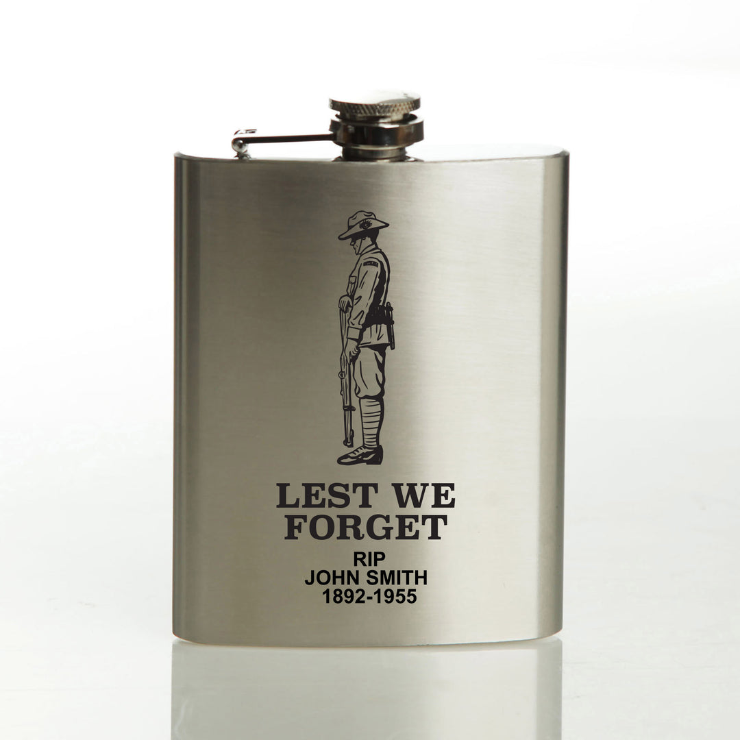 ANZAC Tribute Memorial Solider Stainless Steel Hip Flask