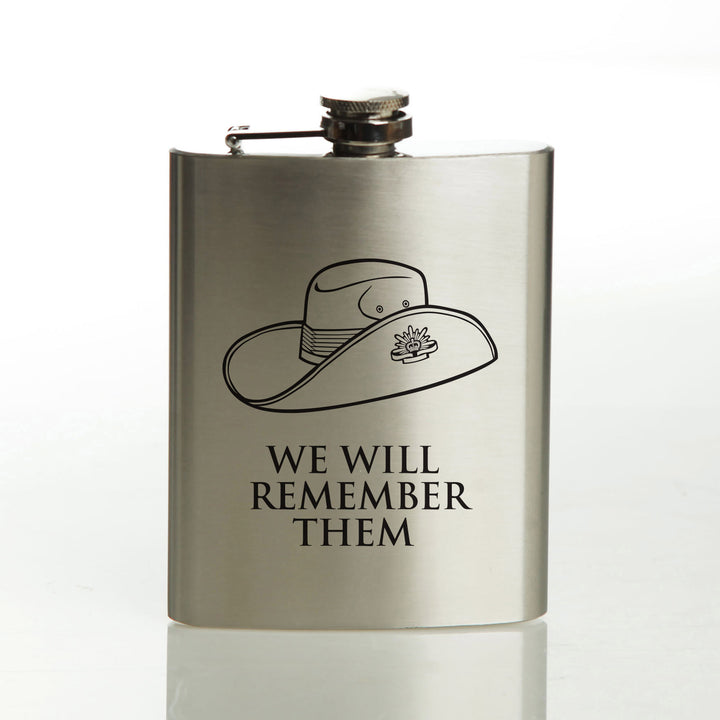 ANZAC Tribute Memorial Slouch Hat Stainless Steel Hip Flask