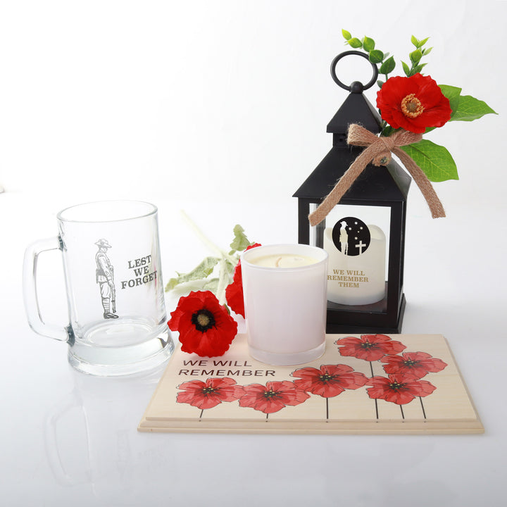 ANZAC Tribute Memorial We Will Remember Them Engraved Tankard Glass Stein