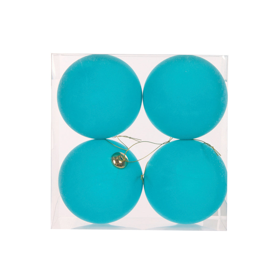 Aqua Flocked Baubles - 4 pack
