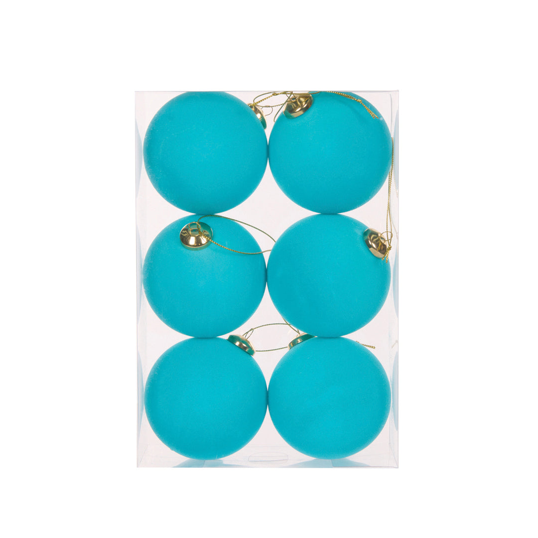 Aqua Flocked Baubles - 6 Pack