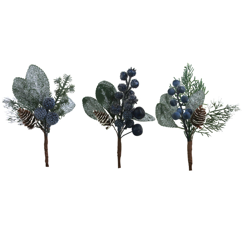 Assorted Blue Blueberry Picks 16cm - Set of 3