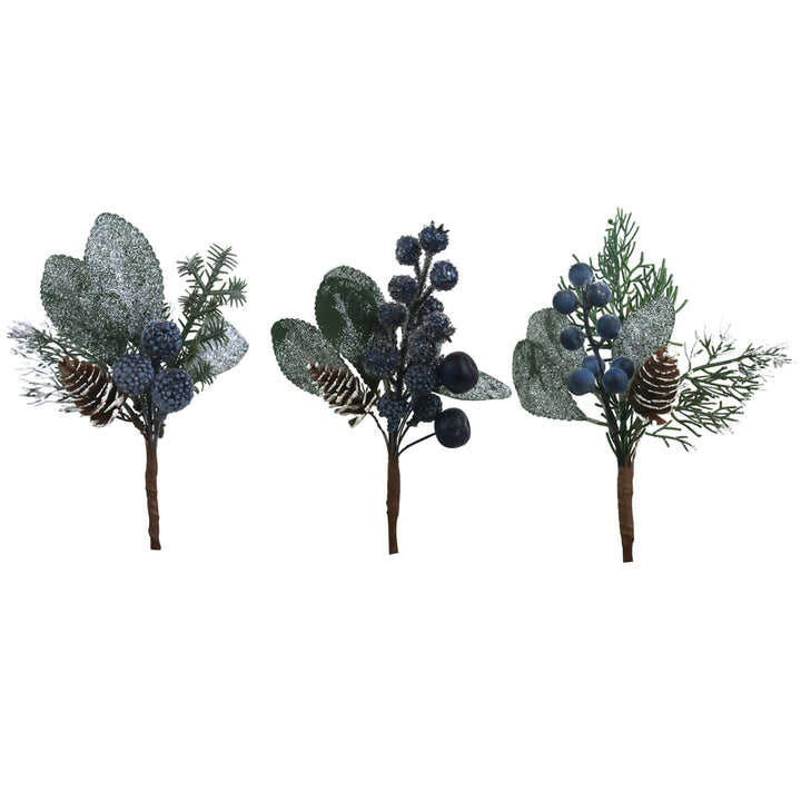 Assorted Blue Blueberry Picks 16cm - Set of 3