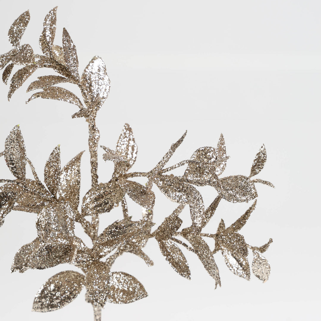 Assorted Champagne and Silver Glitter Leaf Pick - Set of 2 -38cm