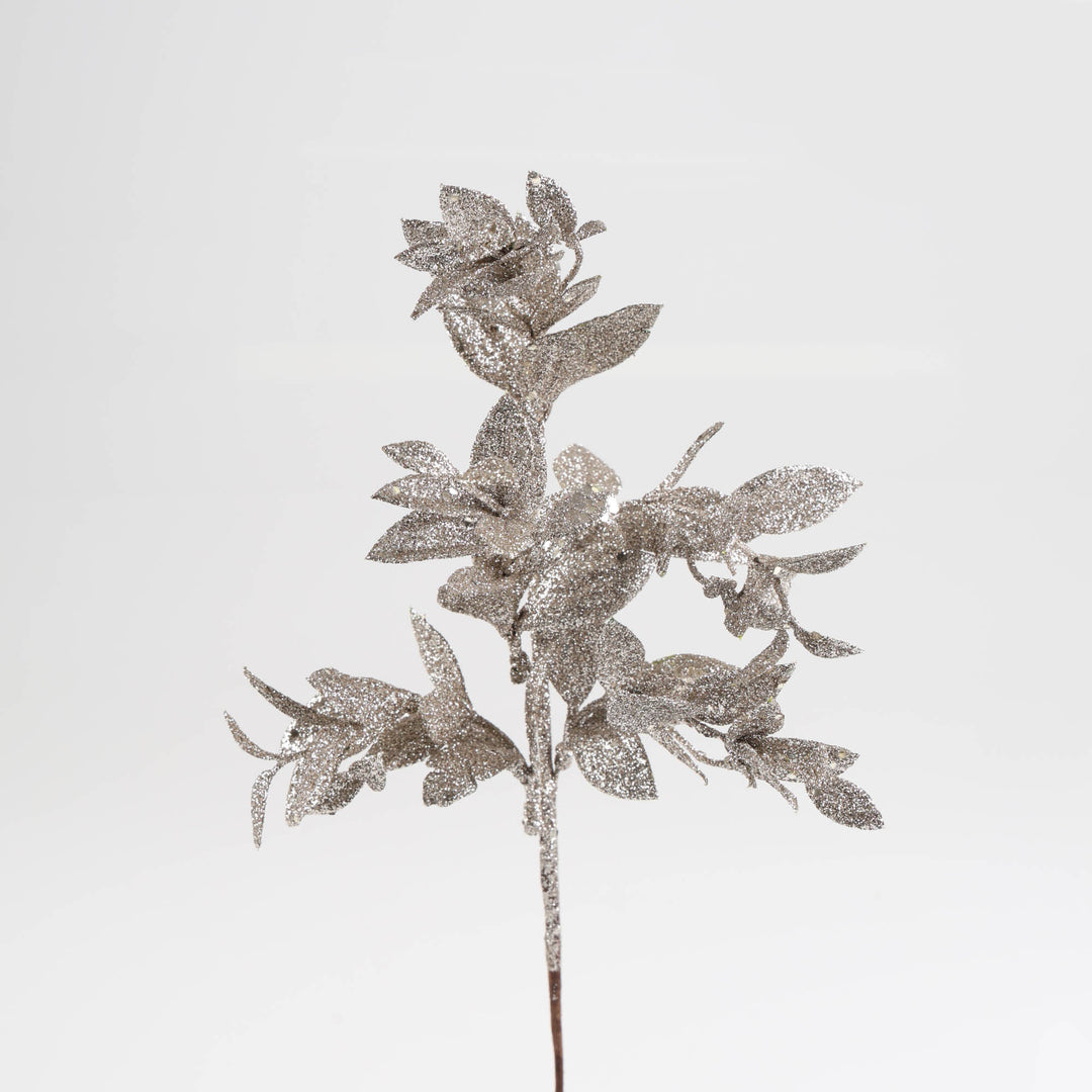Assorted Champagne and Silver Glitter Leaf Pick - Set of 2 -38cm