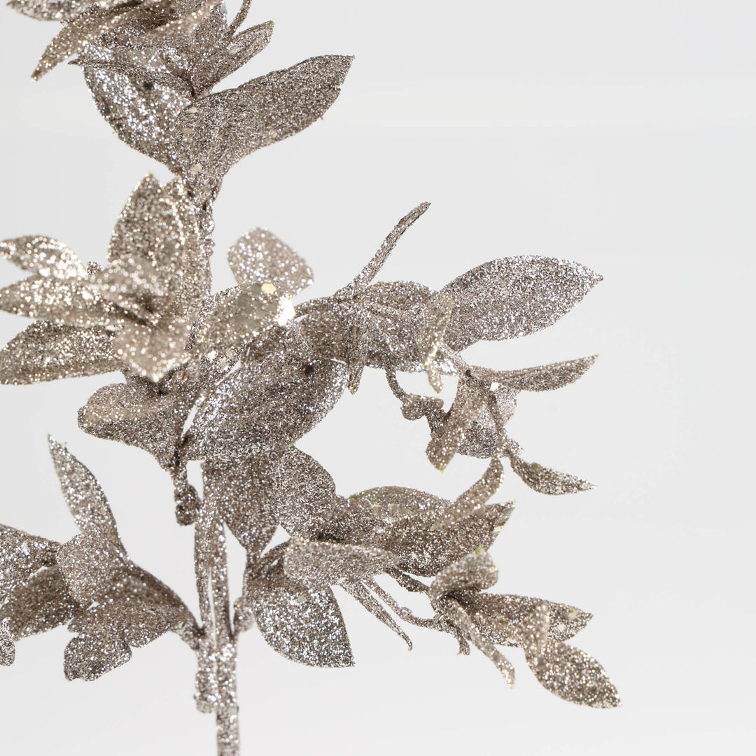 Assorted Champagne and Silver Glitter Leaf Pick - Set of 2 -38cm