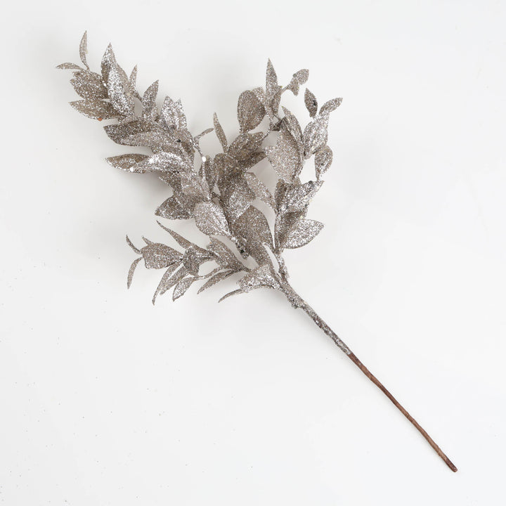 Assorted Champagne and Silver Glitter Leaf Pick - Set of 2 -38cm