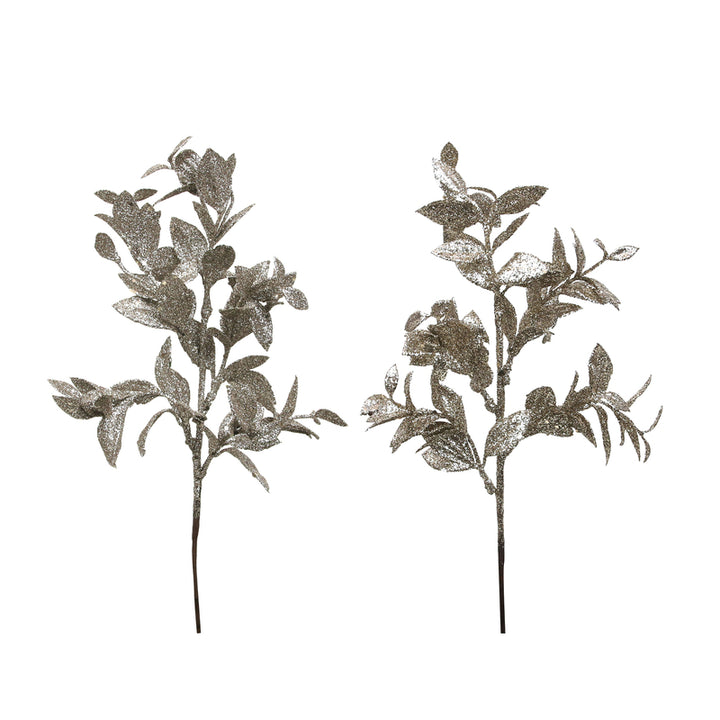 Assorted Champagne and Silver Glitter Leaf Pick - Set of 2 -38cm