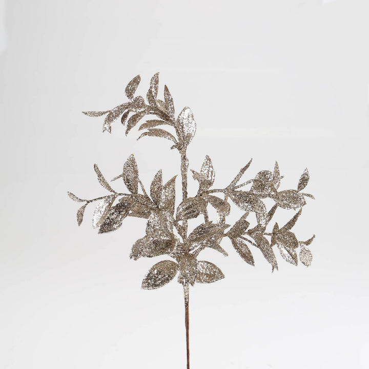 Assorted Champagne and Silver Glitter Leaf Pick - Set of 2 -38cm
