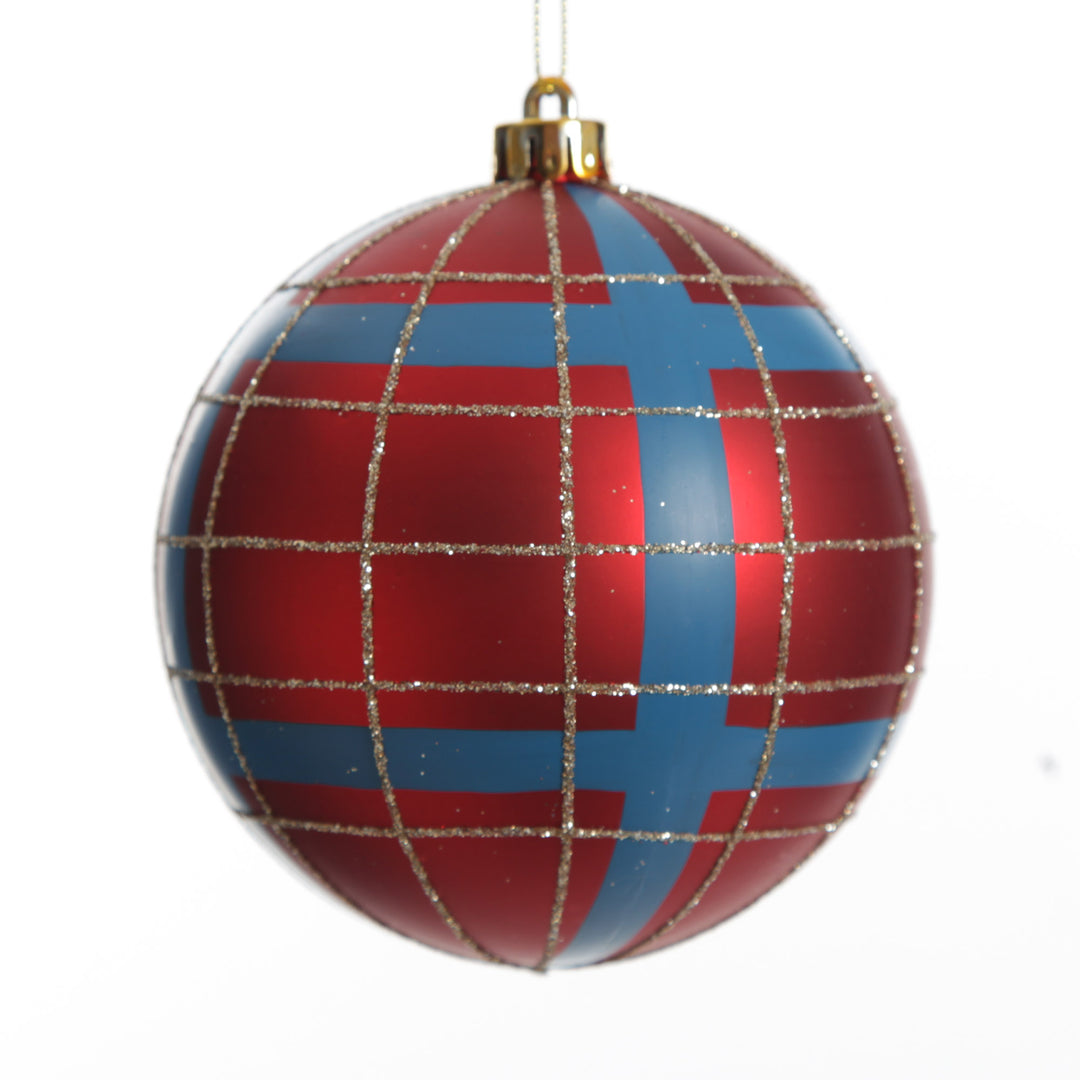 Assorted Decorative Red and Blue Shatterproof Christmas Baubles - Set of 4
