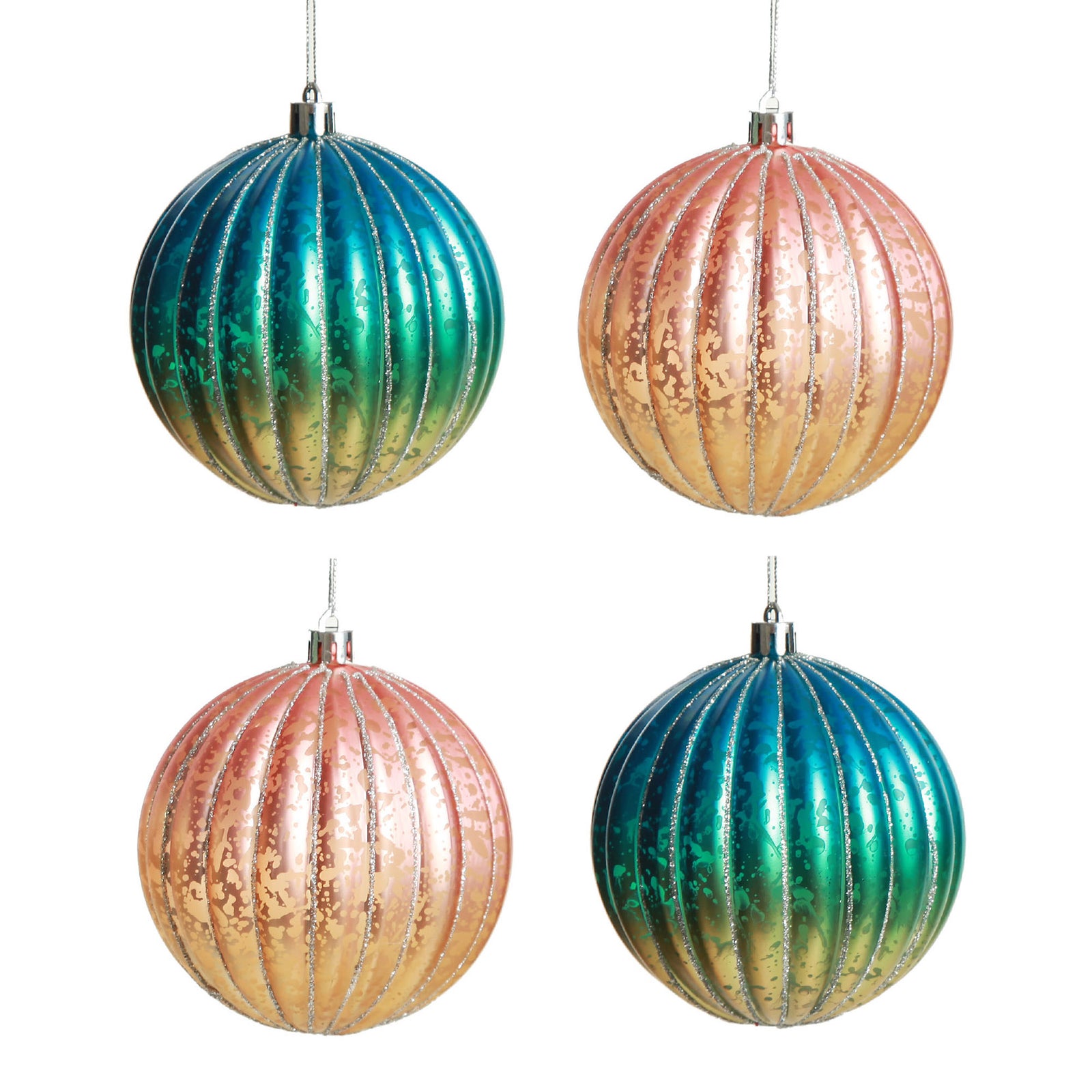 Assorted Ombre Pastel Ribbed Shatterproof Christmas Baubles - Set of 4
