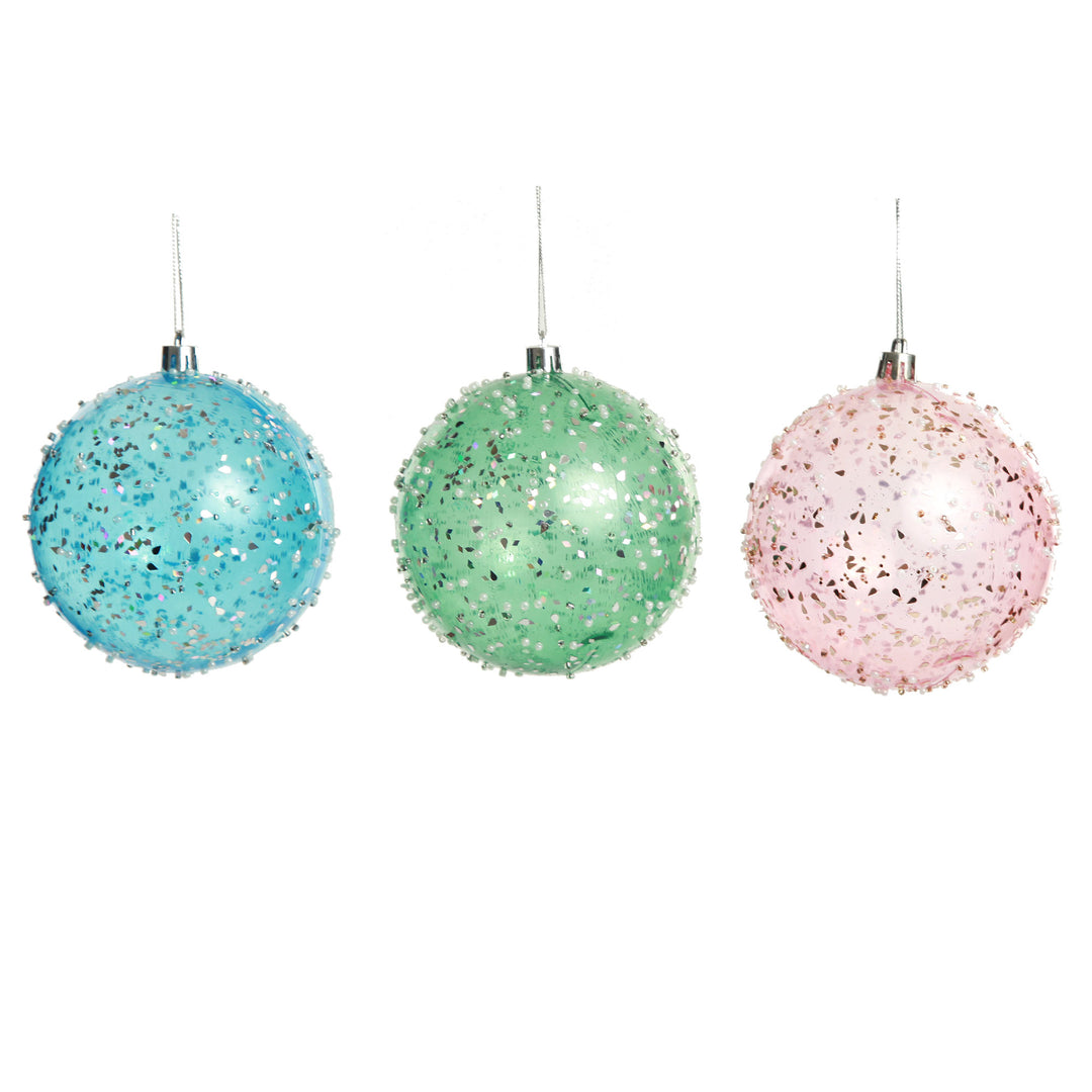 Assorted Pastel Sequin Sprinkles Shatterproof Christmas Baubles - Set of 3