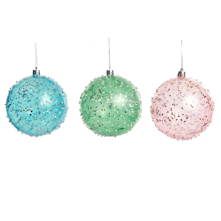 Assorted Pastel Sequin Sprinkles Shatterproof Christmas Baubles - Set of 3