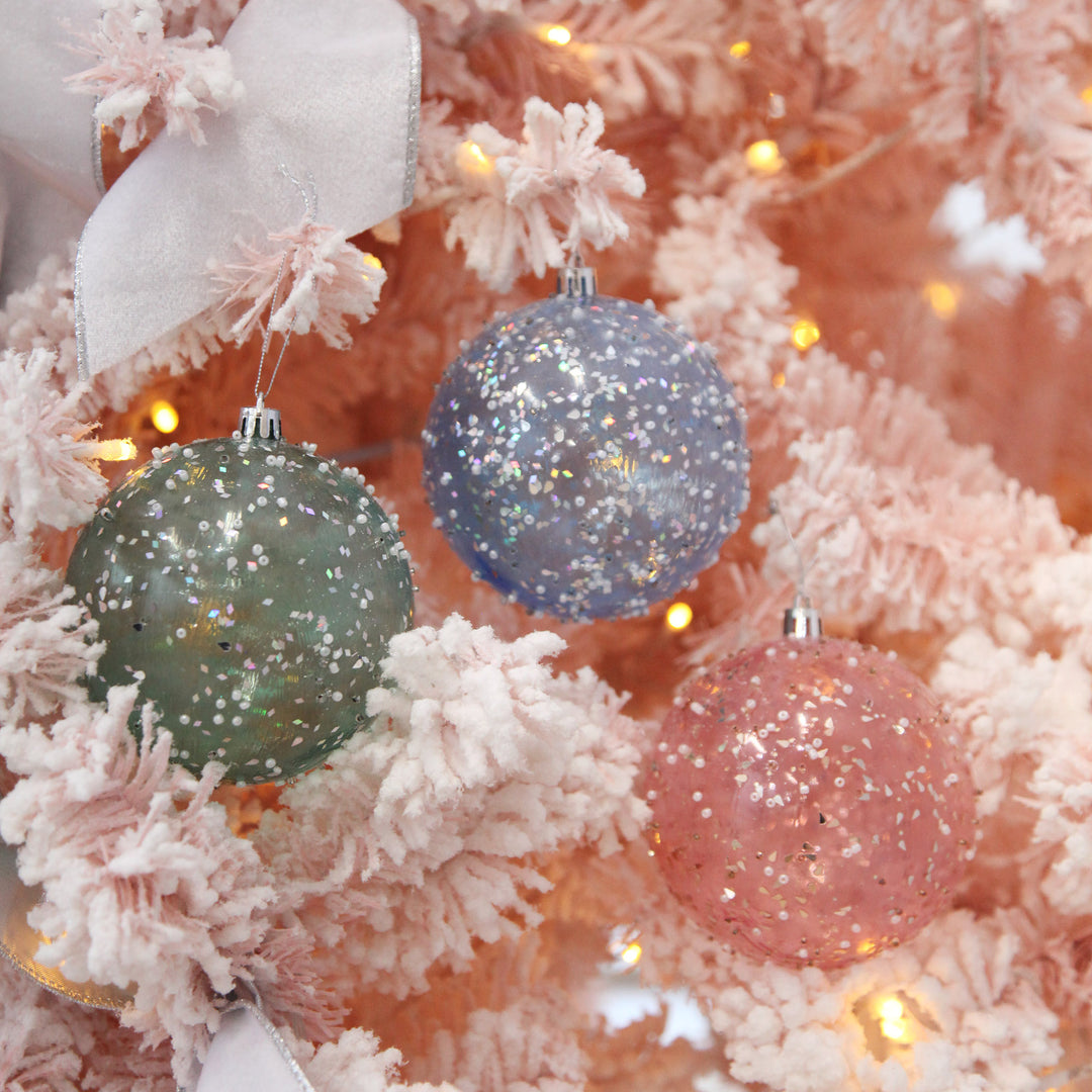 Assorted Pastel Sequin Sprinkles Shatterproof Christmas Baubles - Set of 3