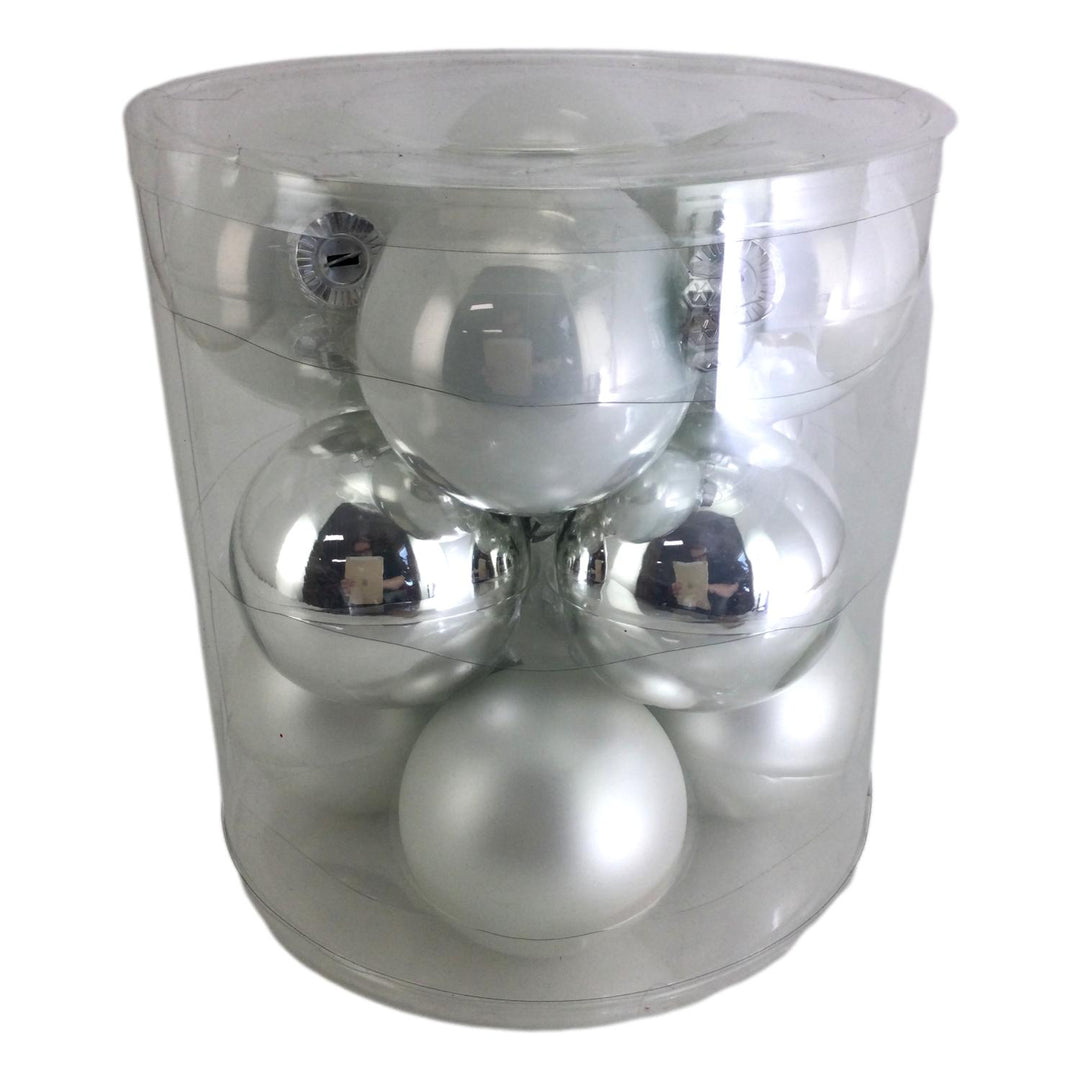 Assorted Silver Glass 8cm Bauble - Set of 12