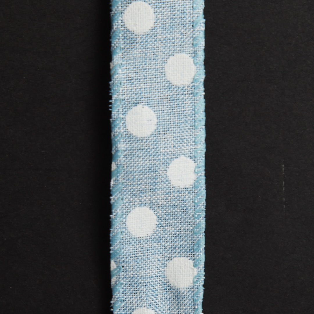 Baby Blue Wire Edge Ribbon with Spots - 2.5cm 