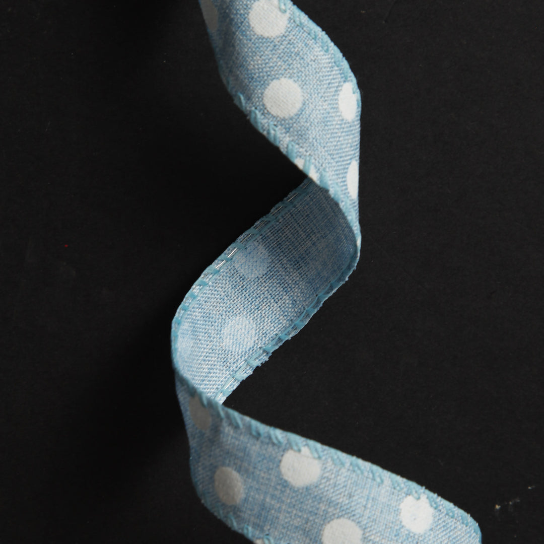 Baby Blue Wire Edge Ribbon with Spots - 2.5cm 