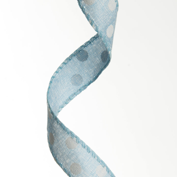 Baby Blue Wire Edge Ribbon with Spots - 2.5cm 
