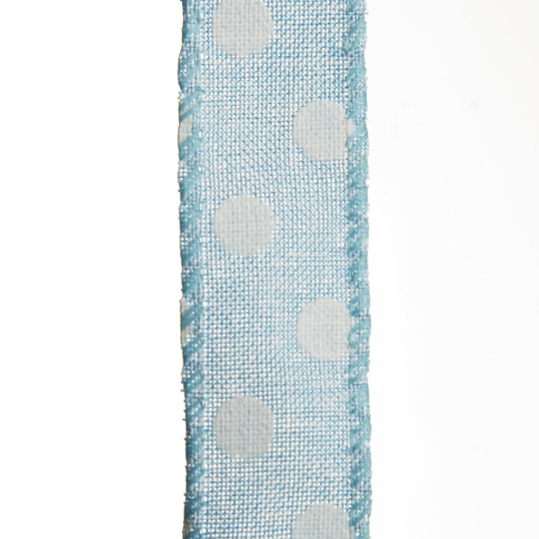 Baby Blue Wire Edge Ribbon with Spots - 2.5cm 