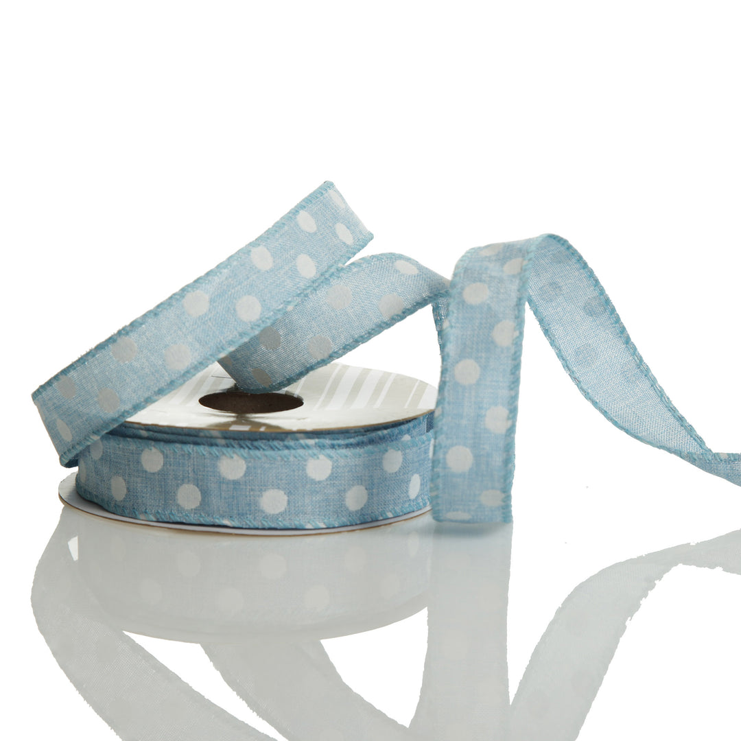 Baby Blue Wire Edge Ribbon with Spots - 2.5cm 