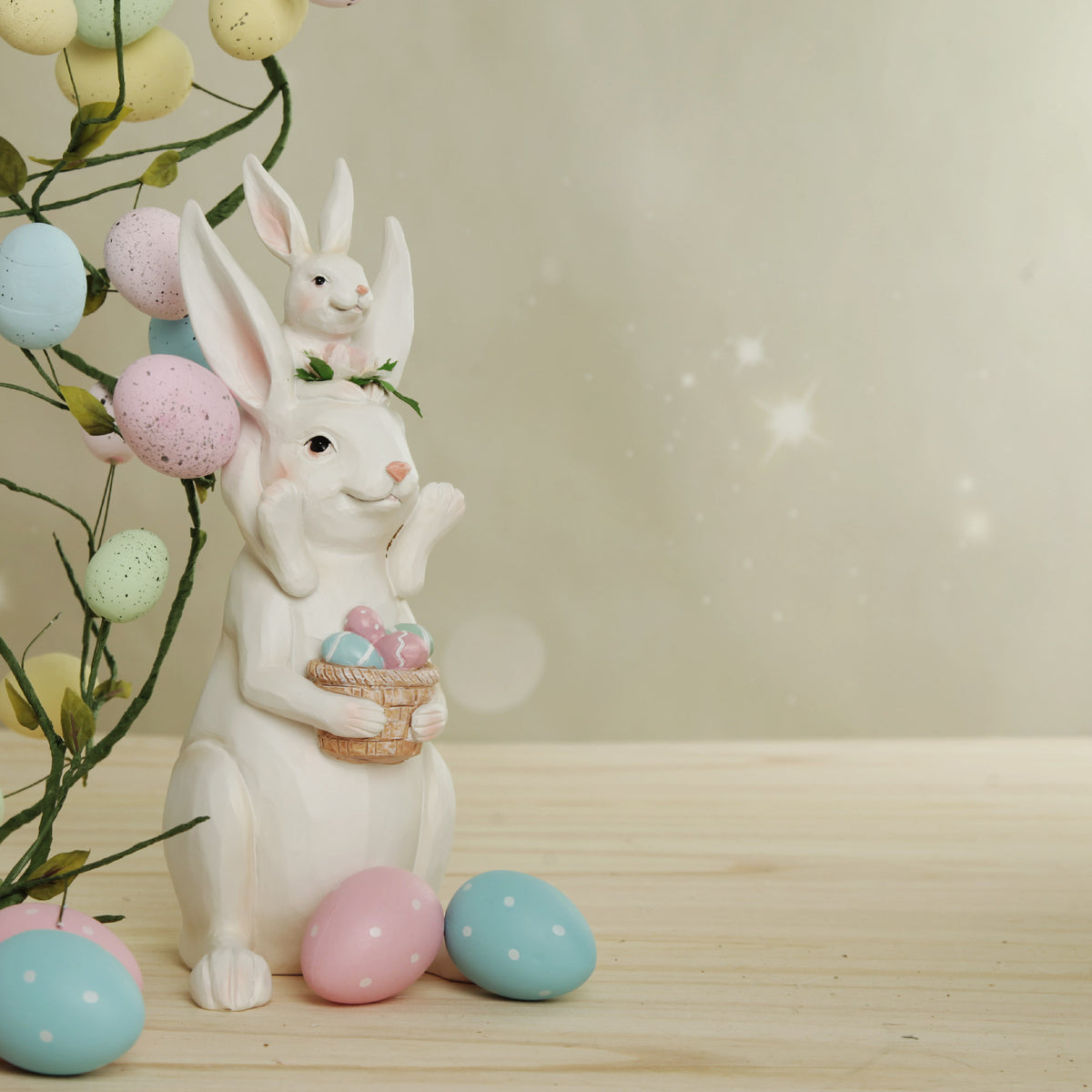 Baby Bunny Riding on Pappa Bunny Shoulders Ornament