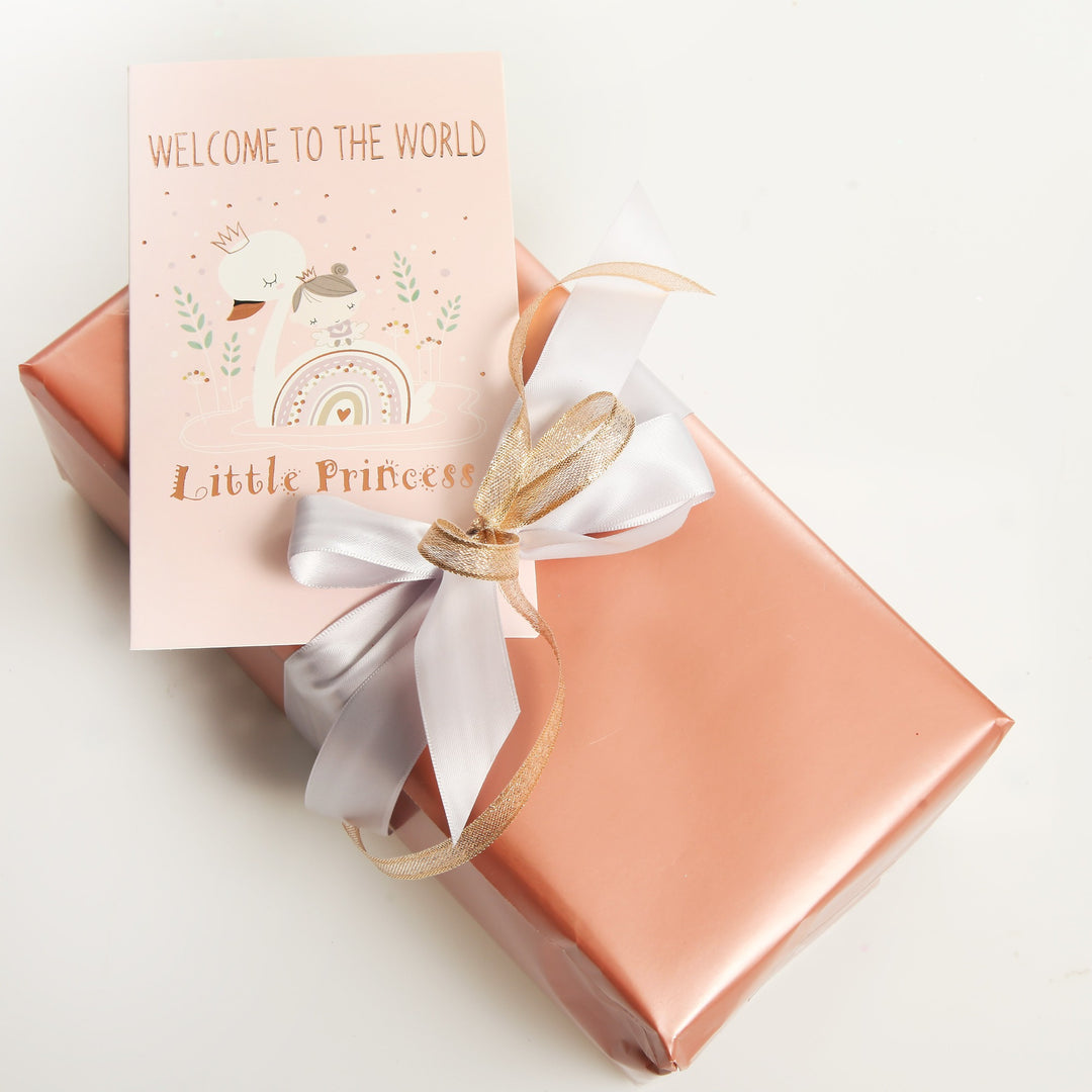 Baby Girl Card and Wrap Little Princess Rose Gold