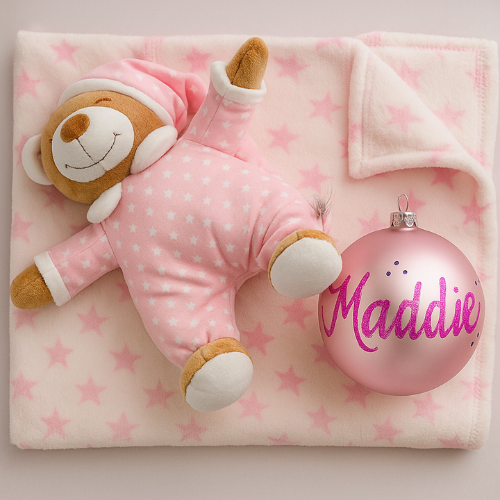 Baby Pink Starbright Teddy and Bauble Gift Pack