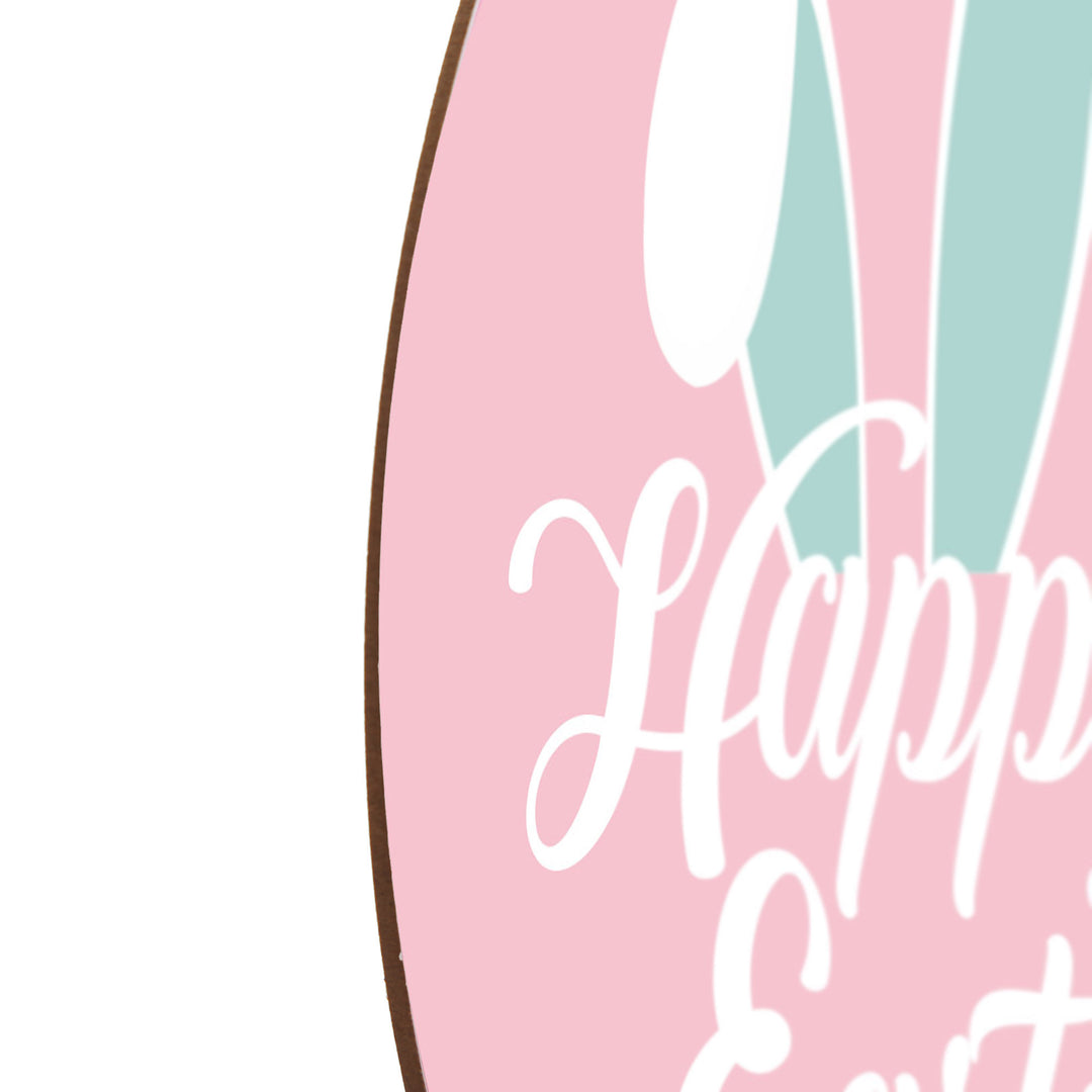 Pretty Pink Gingham Bunny Ears Easter Plaque and Bow Set
