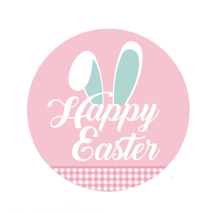 Pretty Pink Gingham Bunny Ears Easter Plaque and Bow Set