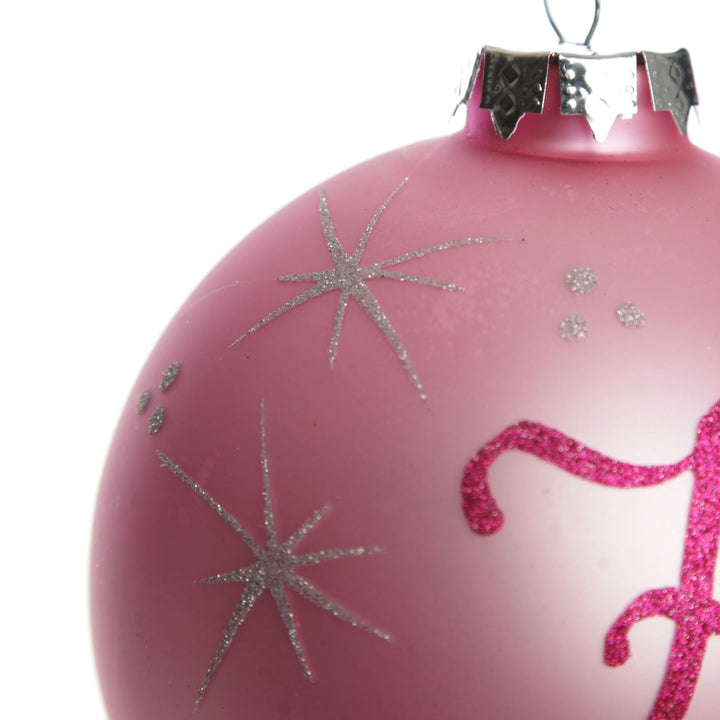 Baby Pink Glass Personalised Christmas Bauble Glitter Detail