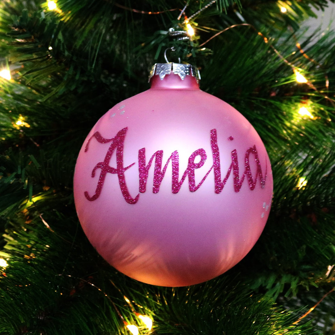 Baby Pink Glass Personalised Christmas Bauble