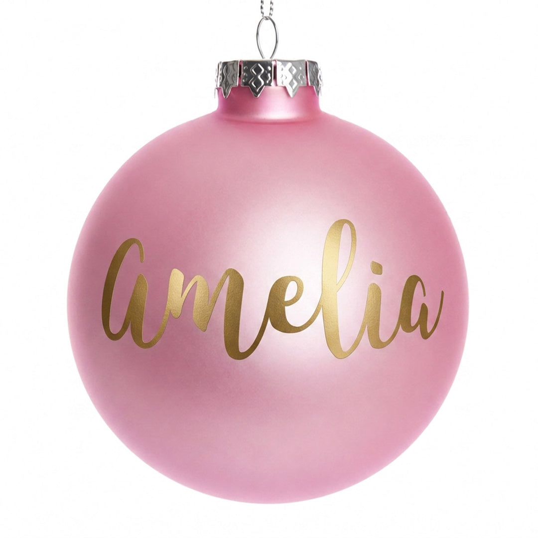 Baby Pink Glass Personalised Christmas Bauble