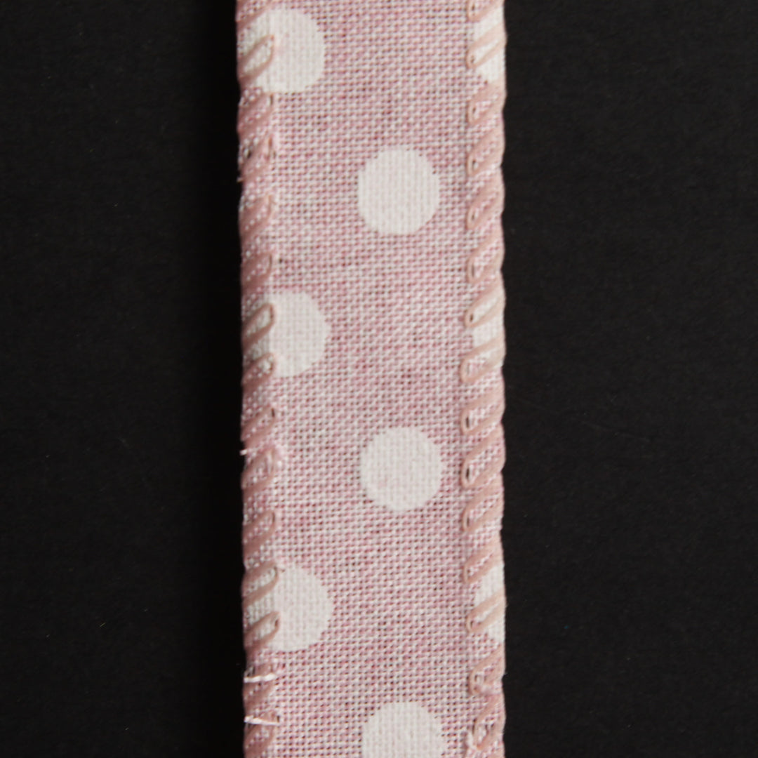 Baby Pink Wire Edge Ribbon with Spots - 2.5cm