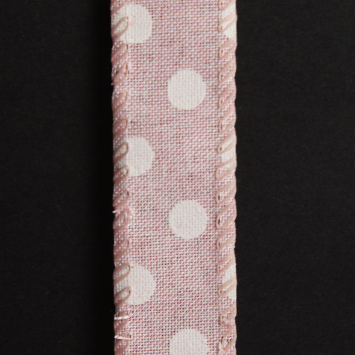Baby Pink Wire Edge Ribbon with Spots - 2.5cm