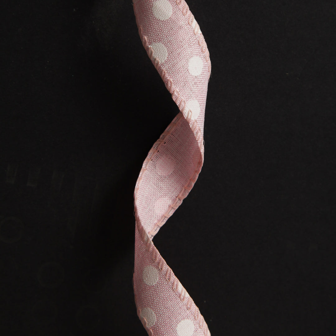 Baby Pink Wire Edge Ribbon with Spots - 2.5cm