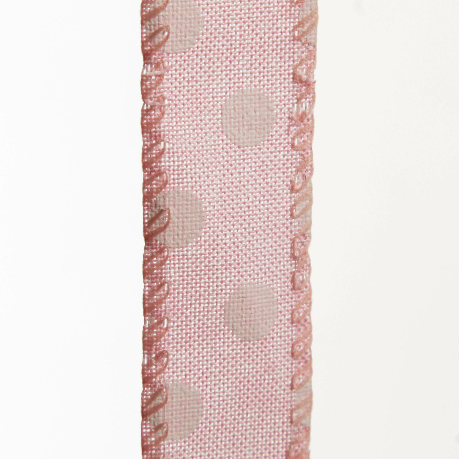 Baby Pink Wire Edge Ribbon with Spots - 2.5cm