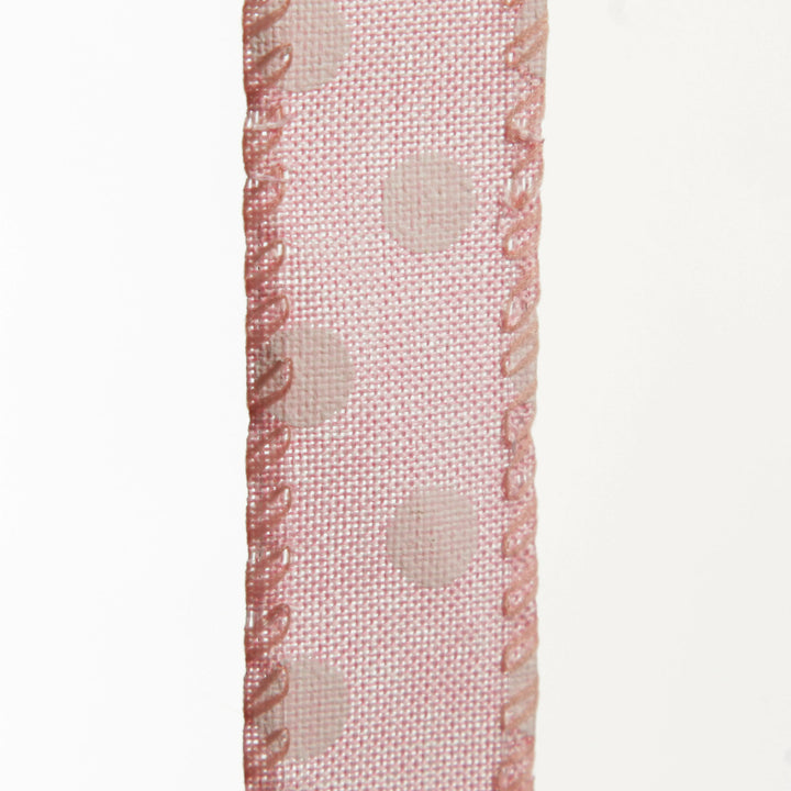 Baby Pink Wire Edge Ribbon with Spots - 2.5cm