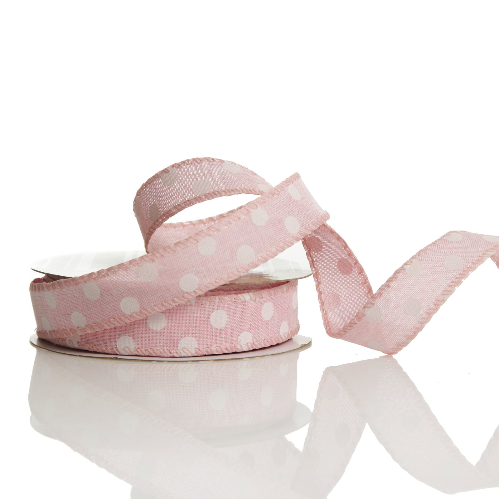 Baby Pink Wire Edge Ribbon with Spots - 2.5cm