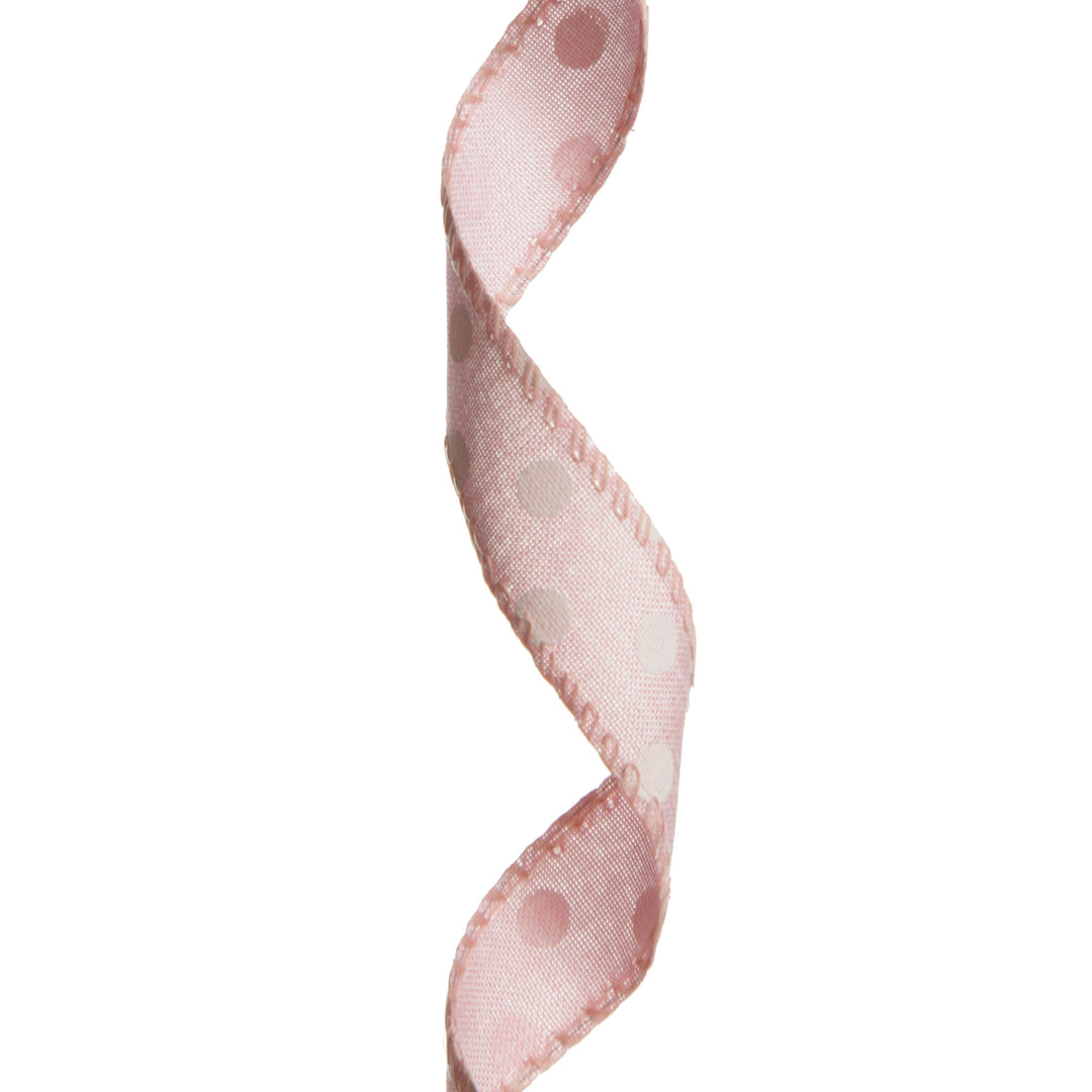 Baby Pink Wire Edge Ribbon with Spots - 2.5cm