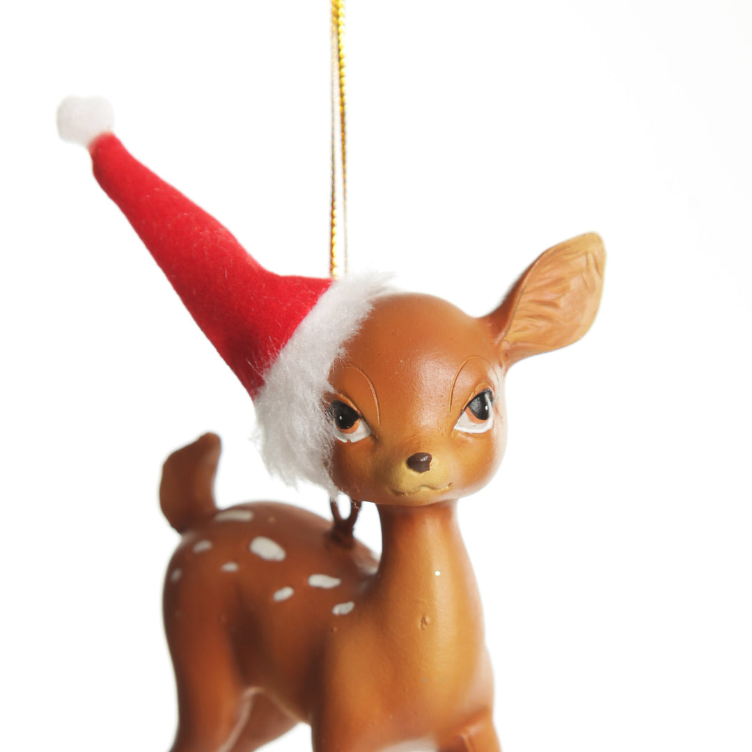 Bambi with Santa Hat Hanging Christmas Decoration