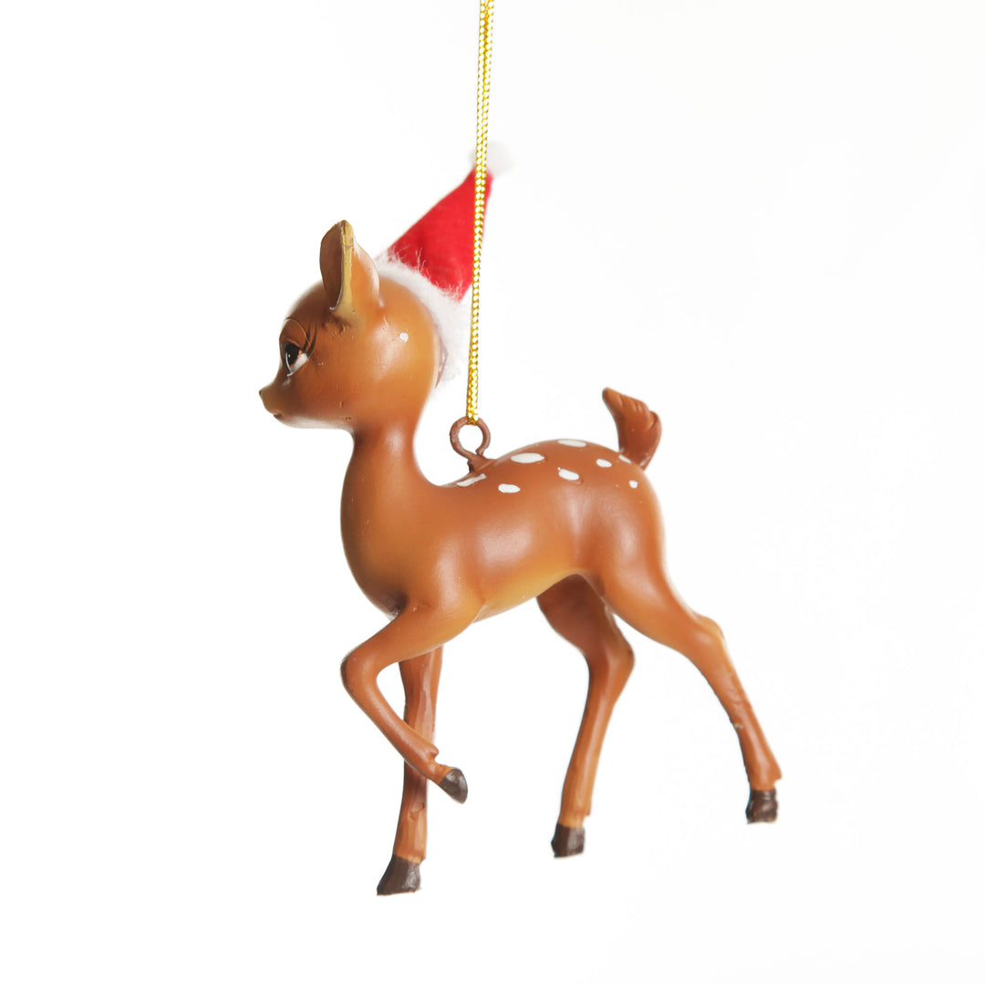 Bambi with Santa Hat Hanging Christmas Decoration