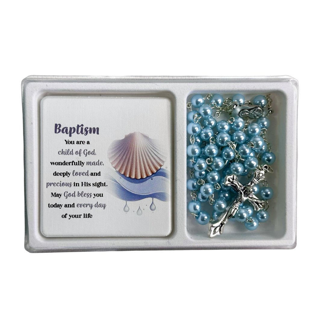 Baptism Blue Rosary and Message Plaque Gift Set