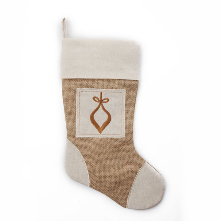 White Embroidered Burlap Christmas Stocking Bundle