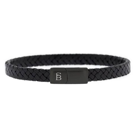 Steel and Barnett - Riley - Black Leather Box Braided Bracelet 8mm - Small