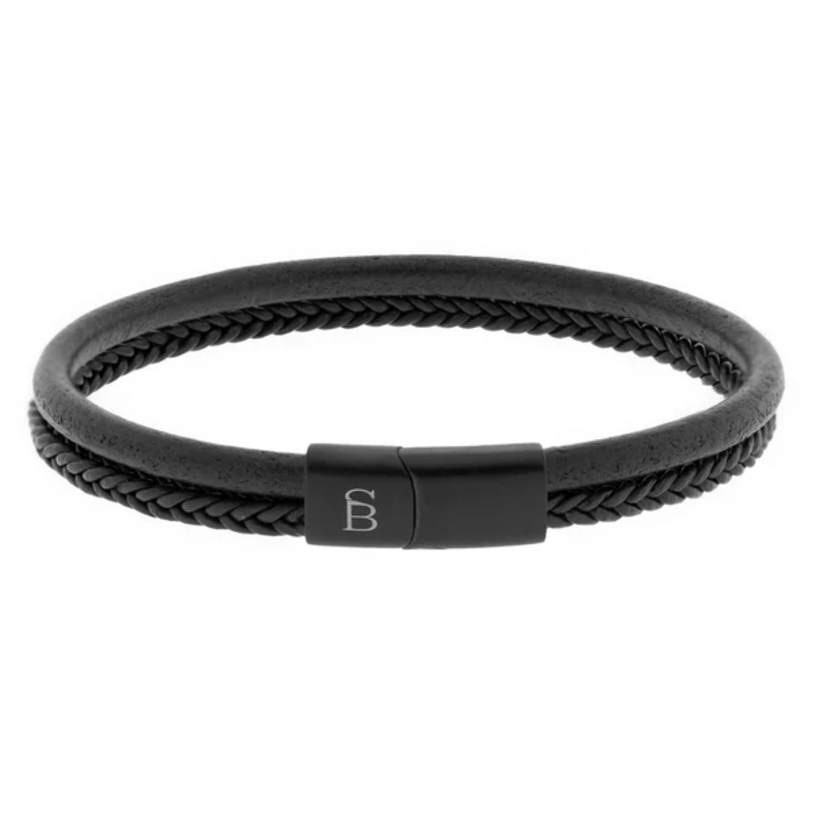 Steel and Barnett - Denby "Black Edition" - Black Braided Leather Double Stack Bracelet - Medium